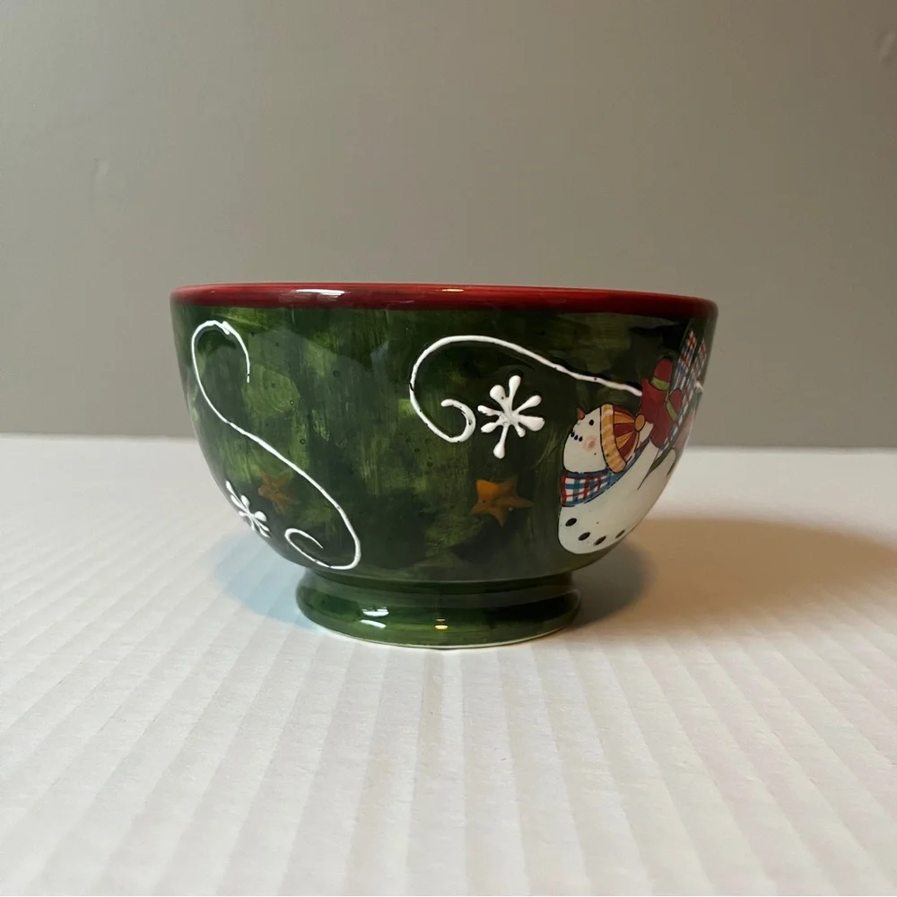 VTG Certified International Hand Painted Winter Fun Snowman Bowl Susan Winget